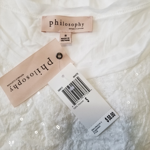 Philosophy Sequin Tissue Thin Shirt S White NWT - Picture 7 of 11